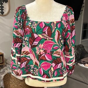 Cynthia Rowley 100% Linen Multicolor Floral Blouse